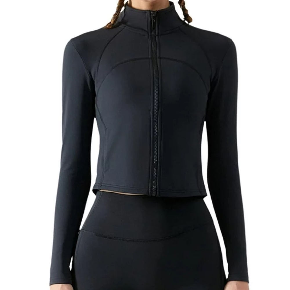 Black crop sportswear zip jacket top